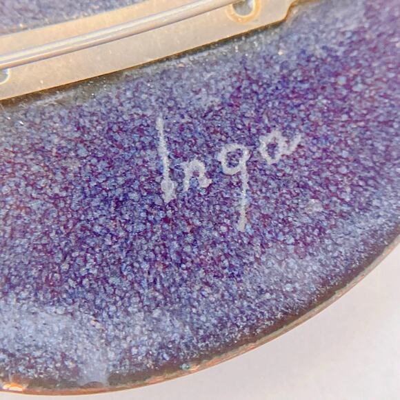 Mid Century Enamel Brooch Signed Inga Copper Abstract Floral Vintage Pin - Picture 6 of 7